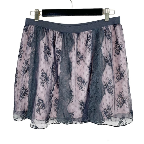 American Eagle Pink Black Lace Mini Skirt - Picture 2 of 6